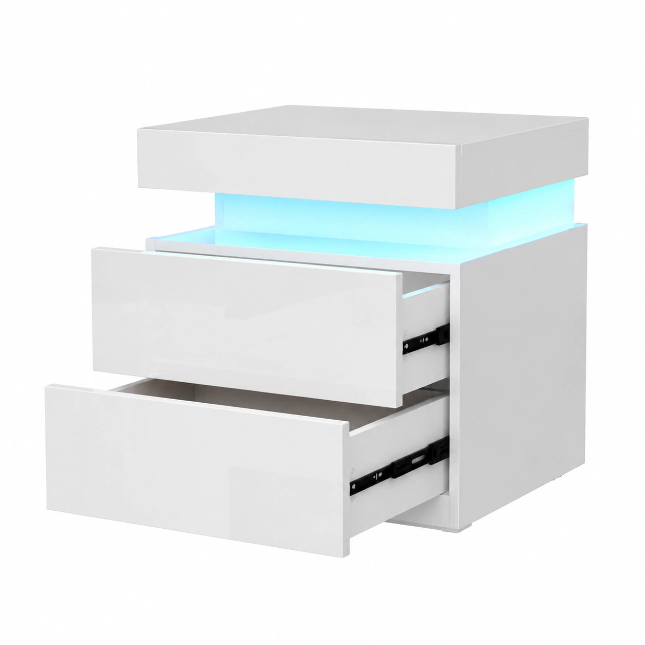 Nachttisch-Set mit USB und LED-Beleuchtung, 2 Schubladen, verborgene Fächer, 45x40x52cm, Weiß