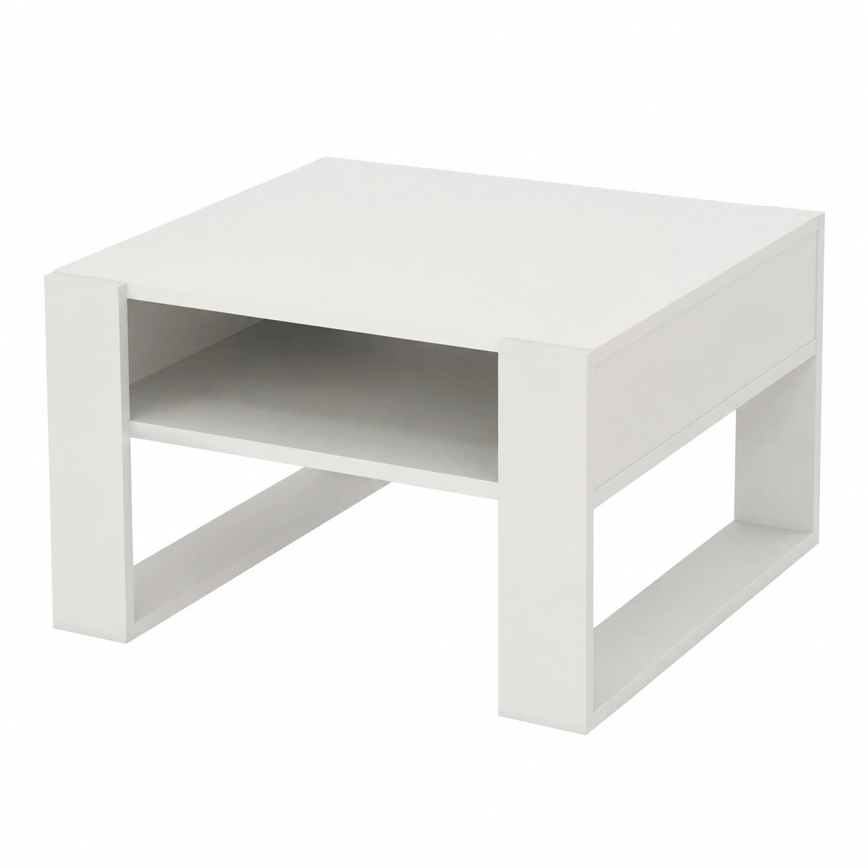 Moderner Couchtisch aus Holzwerkstoff, 65x53,6 cm, mit Ablage, rechteckig, weiß