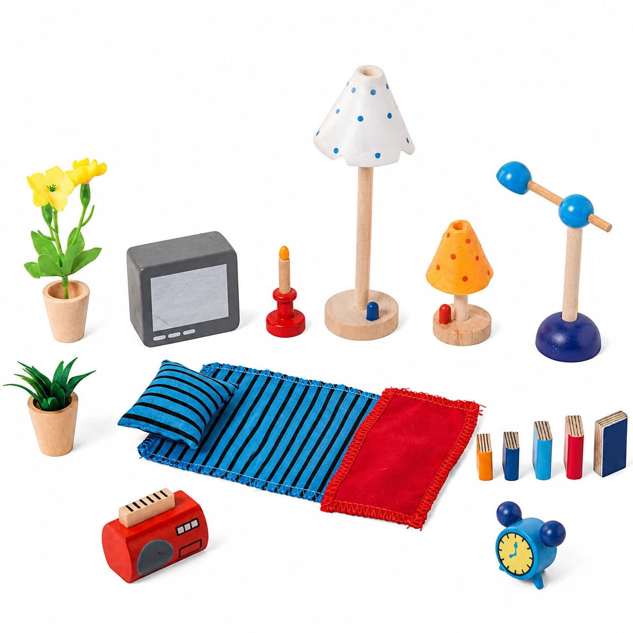 Goki 51934 - Wohnzimmer-Zubehörset, 17-teiliges Puppenhausmöbel