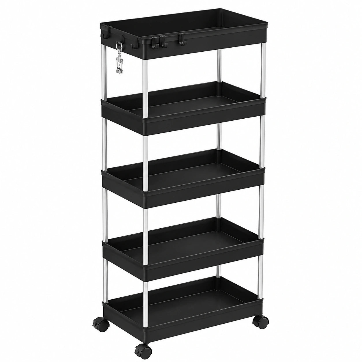WOLTU Küchenwagen mit 5 Ebenen, flexibler Rollwagen für Küche, Bad und Wohnzimmer, platzsparendes Design, Schwarz, 41,5x112x23 cm