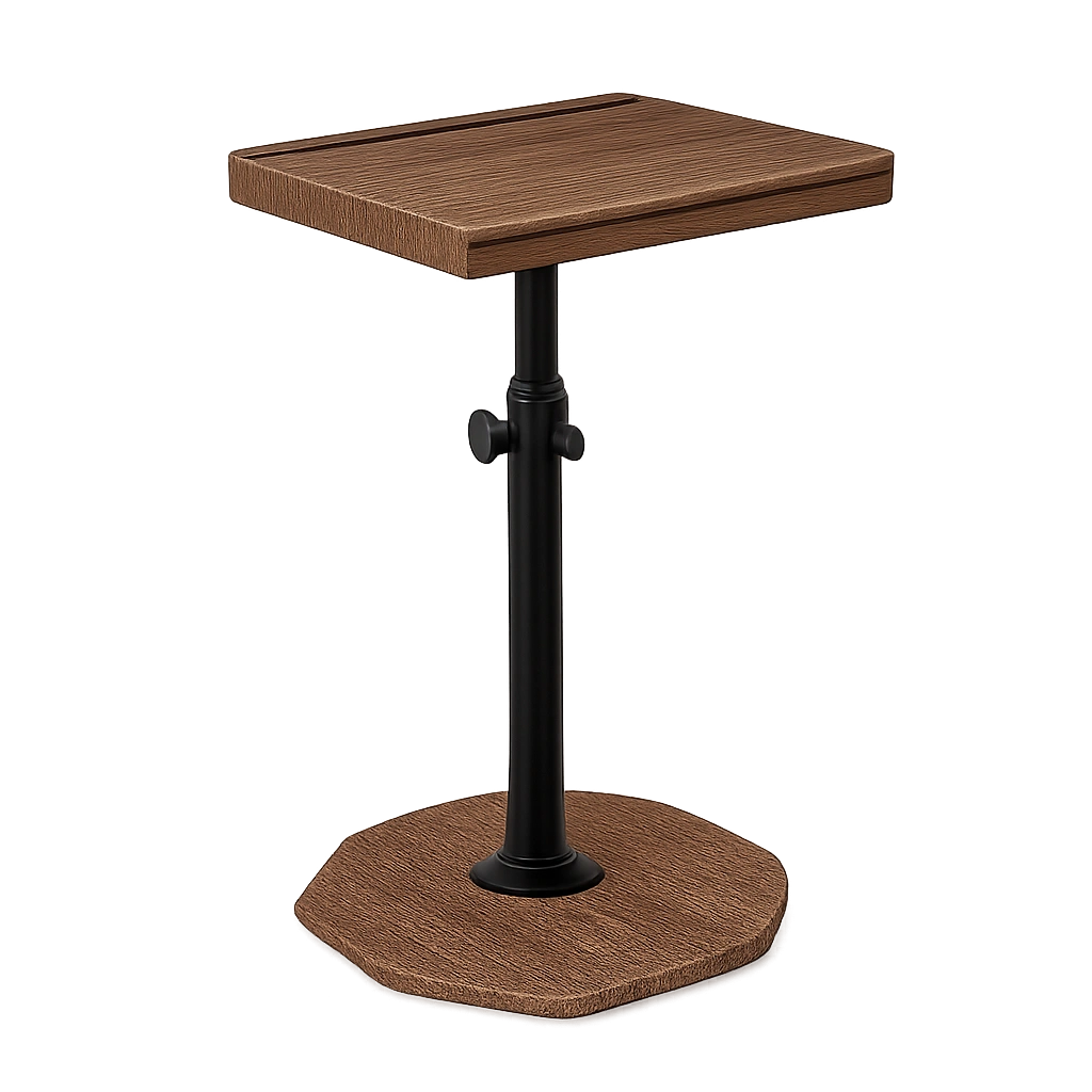 Schmaler Holz-Beistelltisch, Höhenverstellbar 360° drehbar (44-79cm), Stabiler Sofatisch für Wohn- und Schlafzimmer