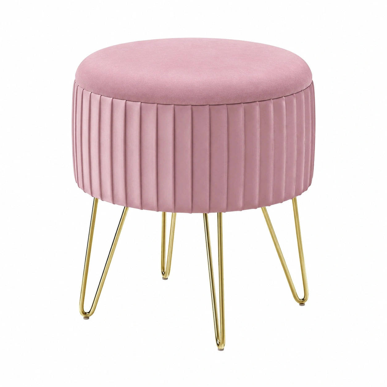 Runder WOLTU Hocker mit Stauraum, Polsterhocker mit Metallbeinen für Wohn- und Schlafzimmer, Ø31,5xH37,5 cm, Pastellrosa