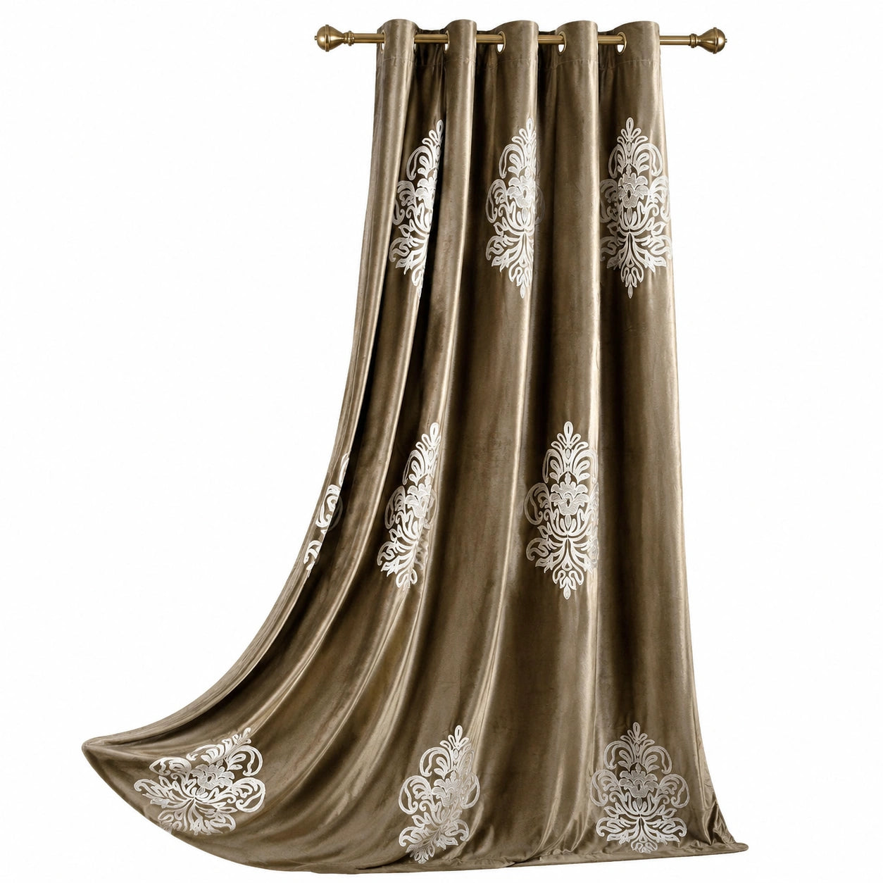VOGOL Luxus Verdunkelungsvorhänge aus Samt, bestickt mit weißen Blumen, schokoladenbraun, 2er Set, 132 x 244 cm, Geräuschreduzierung