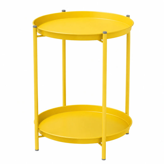 Grand Patio Runder Metalltisch mit Abnehmbarer Platte, 2 Ebenen, Ideal für Wohnzimmer, Schlafzimmer und Garten, 45x45x53cm, Gelb