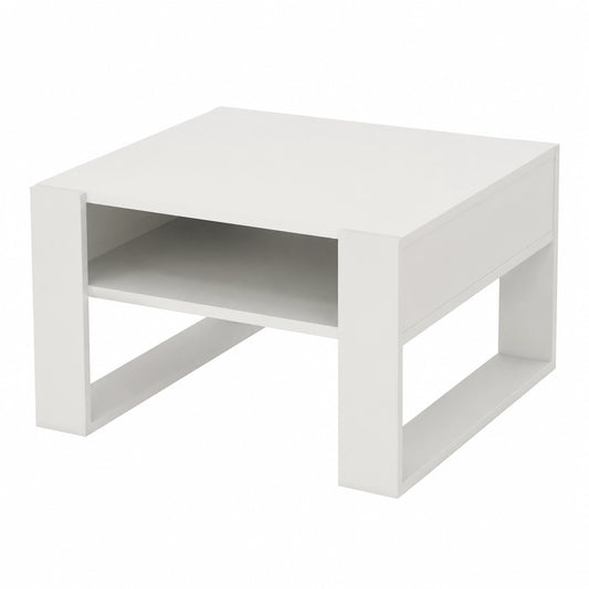 Moderner Couchtisch aus Holzwerkstoff, 65x53,6 cm, mit Ablage, rechteckig, weiß
