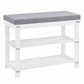Bambus Schuhbank mit Polstersitz, 3-stufig, 70x28x50cm, Weiß für Flur & Schlafzimmer