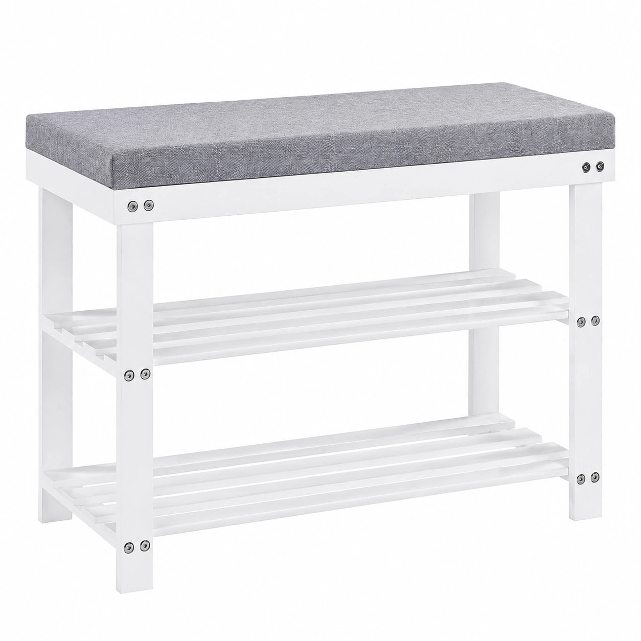 Bambus Schuhbank mit Polstersitz, 3-stufig, 70x28x50cm, Weiß für Flur & Schlafzimmer