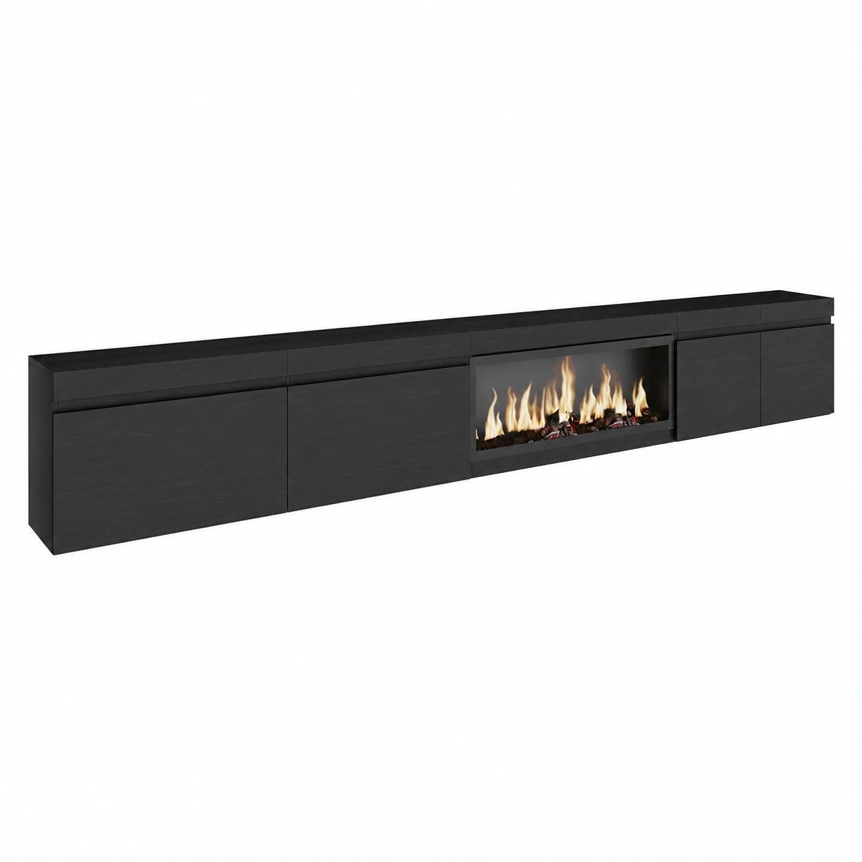 Moderner TV-Schrank mit Elektrokamin, Schwarz, 368x45x35 cm