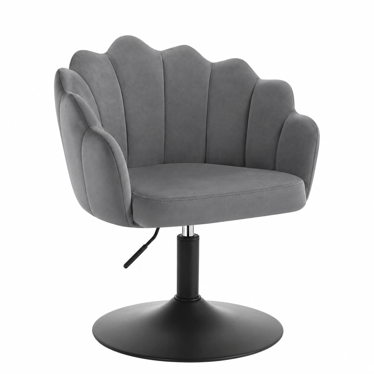 WOLTU Blumenform Schminkstuhl, Höhenverstellbarer Drehhocker mit Lehne, Samthocker Metall Dunkelgrau