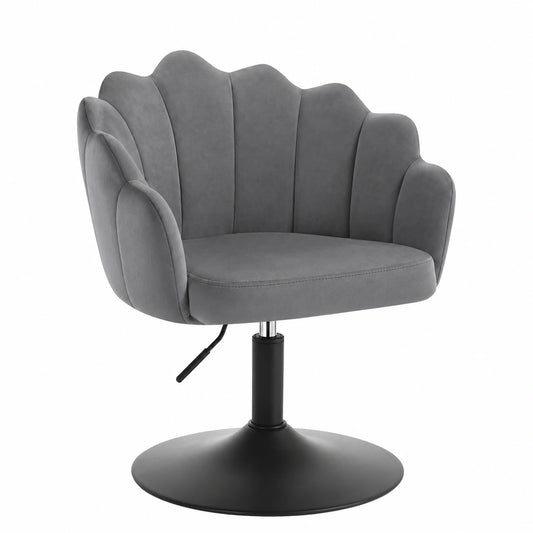 WOLTU Blumenform Schminkstuhl, Höhenverstellbarer Drehhocker mit Lehne, Samthocker Metall Dunkelgrau