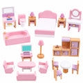 Hochwertiges Holz-Puppenhausmöbel-Set, 22-teilig mit Schlafzimmer, Badezimmer, Wohnzimmer und Küche, ideales Spielzeug ab 3 Jahren