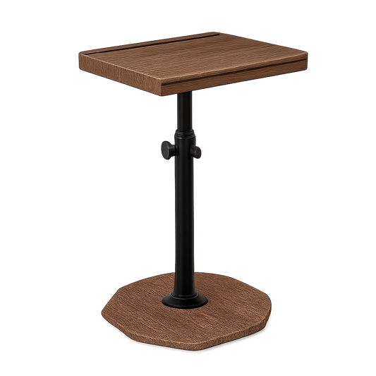 Schmaler Holz-Beistelltisch, Höhenverstellbar 360° drehbar (44-79cm), Stabiler Sofatisch für Wohn- und Schlafzimmer