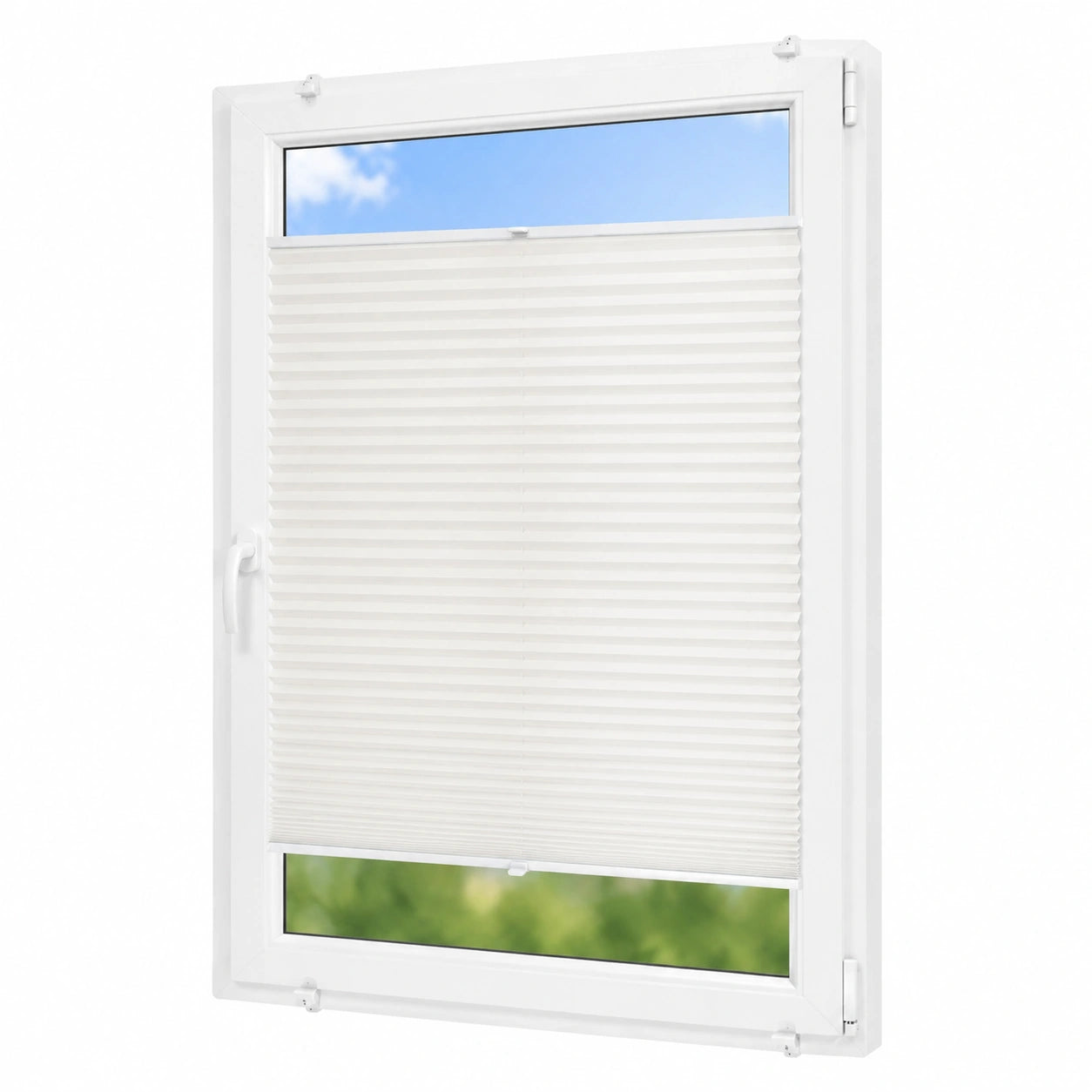 Birrke® Klemmfix Plissee 85x100 cm - Einfach zu montierendes Fensterrollo für Sonnenschutz und Privatsphäre - Oben-Unten Bedienung - Schneeweiß
