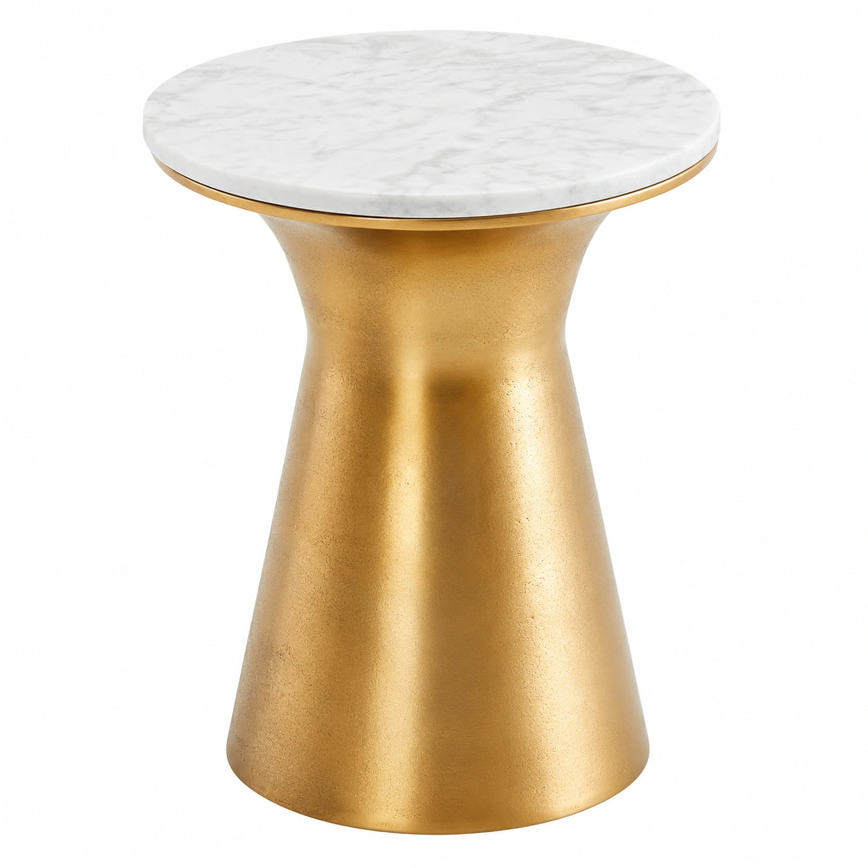 FineBuy Runder Beistelltisch aus Weißem Marmor mit Goldenem Metallrahmen, Moderner Couchtisch 35x35x45 cm