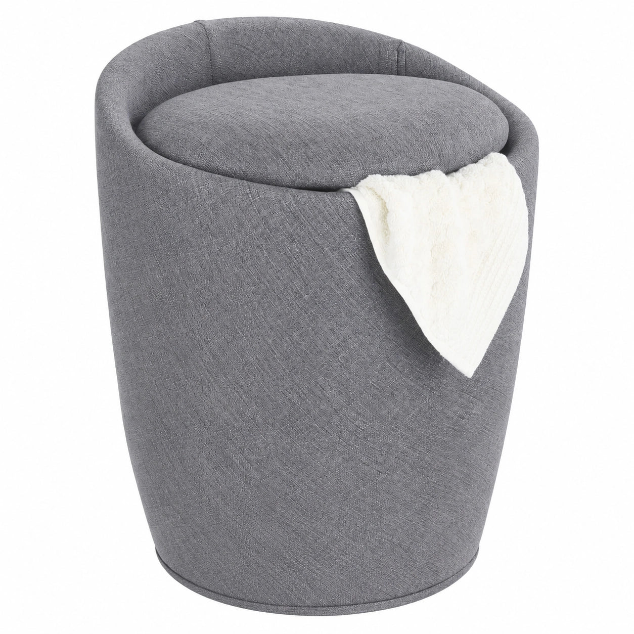 WENKO Badezimmerhocker Candy Grau mit Stauraum und Wäschesammler, BPA-frei, 20L, Ø 36 x 50,5 cm