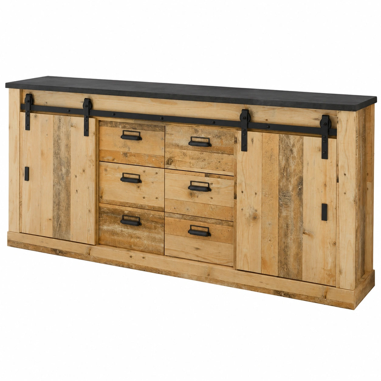 Rustikales Lomadox Sideboard mit anthrazitfarbenen Akzenten, ca. 201x91x43 cm
