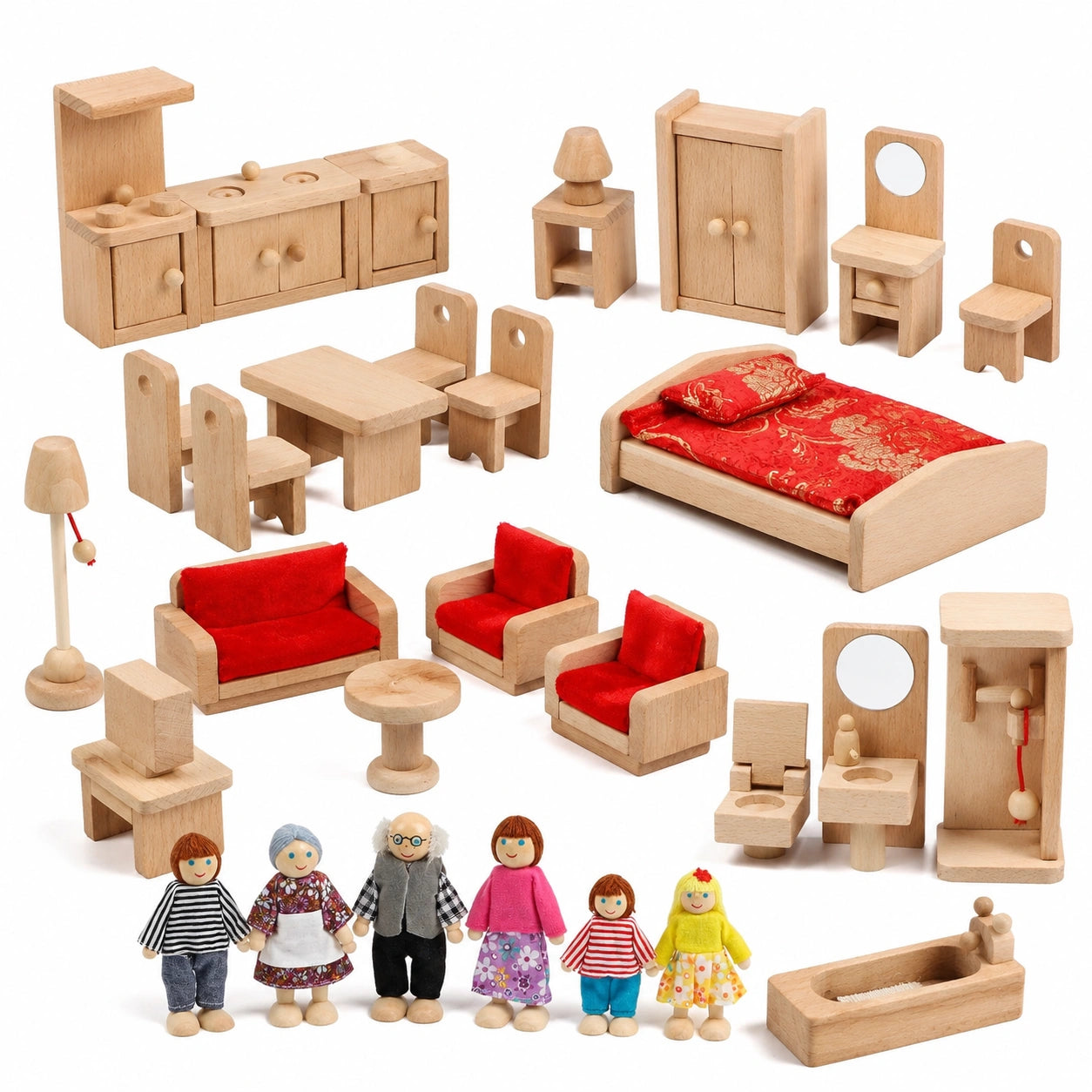 Komplettes Puppenhaus-Set mit 39 Teilen und Figuren für kreative Rollenspiele