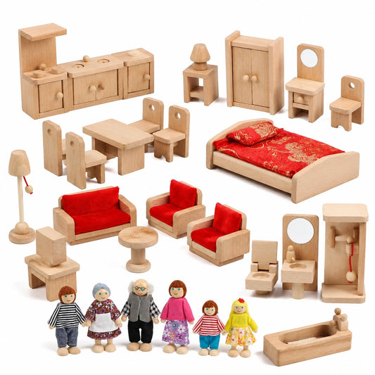 Komplettes Puppenhaus-Set mit 39 Teilen und Figuren für kreative Rollenspiele