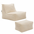 Gemütlicher Cord-Sitzsack mit Hocker - Beige Relaxliege und Bodenkissen