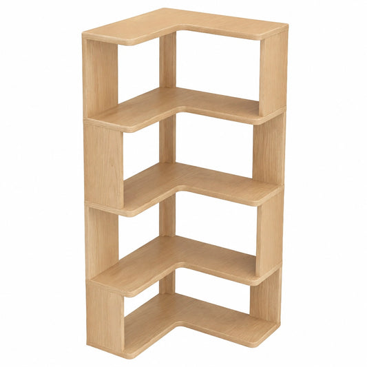 Eckregal aus Holz mit 4 Ebenen, platzsparendes Bücherregal für Wohnzimmer, Schlafzimmer und Büro