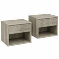 Hängender Nachttisch im 2er-Set mit Schublade und Fach, Wandmontage, 40 x 30 x 33 cm, ideal für Schlafzimmer und Wohnzimmer