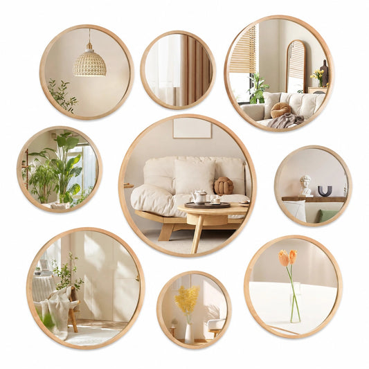 Runde Acryl-Spiegelfliesen Set, selbstklebend für Wohnzimmer in verschiedenen Größen