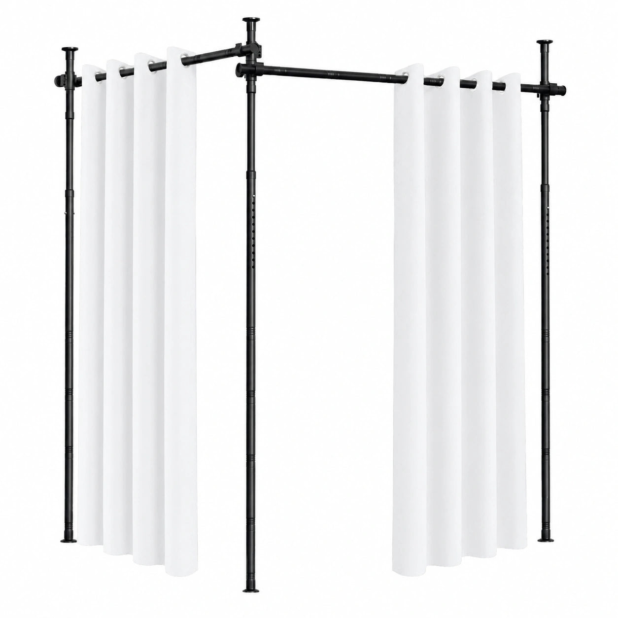Verstellbarer, bohrfreier Raumteiler mit Gardinenstange in Weiß, 122-320 cm Höhe, 70-355 cm Breite, Metall für Wohn- und Schlafzimmer