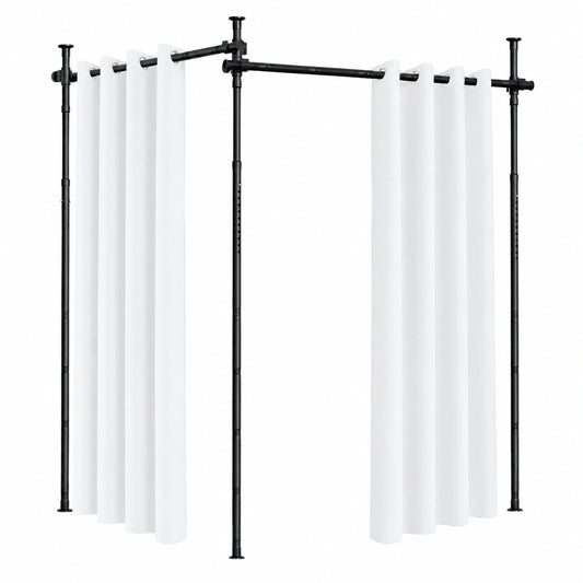Verstellbarer, bohrfreier Raumteiler mit Gardinenstange in Weiß, 122-320 cm Höhe, 70-355 cm Breite, Metall für Wohn- und Schlafzimmer