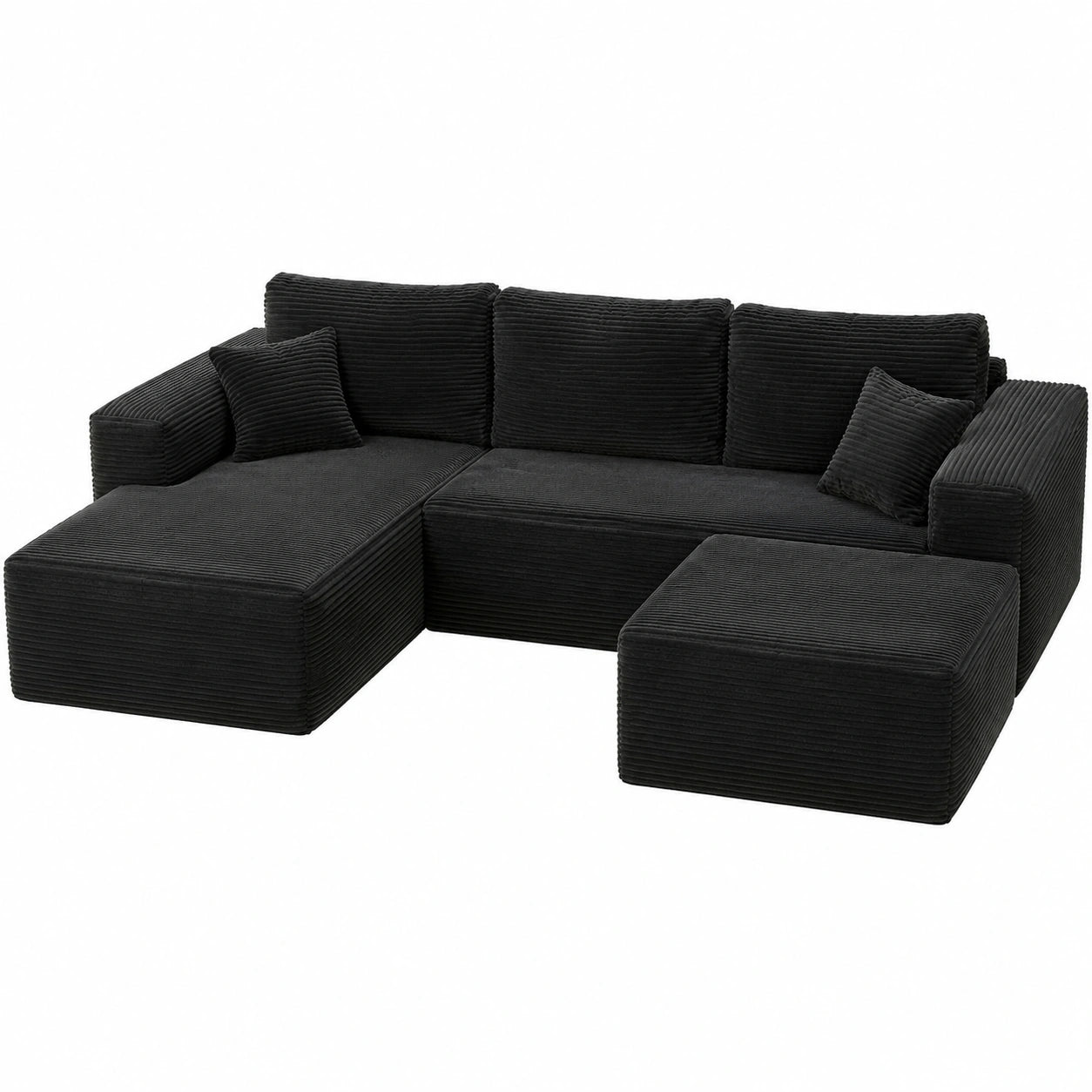 Modulares U-förmiges Ecksofa 272 cm, mit Schlaffunktion und Chaiselongue links, tiefes Sitzdesign, montagelos – ideal für Wohn- und Schlafzimmer, Schwarz