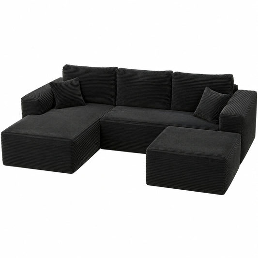 Modulares U-förmiges Ecksofa 272 cm, mit Schlaffunktion und Chaiselongue links, tiefes Sitzdesign, montagelos – ideal für Wohn- und Schlafzimmer, Schwarz