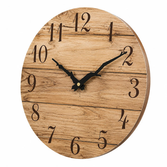 Plumeet Geräuschlose Wanduhr 30,5 cm, Rahmendesign in Holzoptik, Funkgesteuert, Dekorativ für Wohnzimmer & Schlafzimmer, Rustikaler Stil