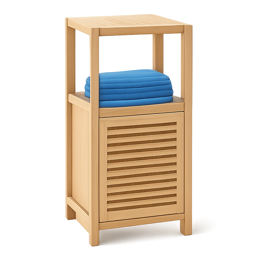 Bambus-Badregal mit 3 Ablagen und Magnetverschluss, 80x36,5x33 cm, für Badezimmer und Wohnzimmer