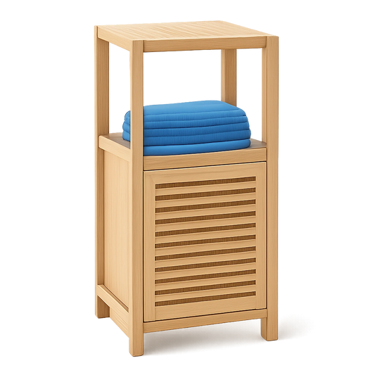 Bambus-Badregal mit 3 Ablagen und Magnetverschluss, 80x36,5x33 cm, für Badezimmer und Wohnzimmer