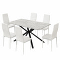 Ausziehbarer Esstisch mit 6 Hochlehner-Stühlen, Rechteckig, Essgruppe für Küche und Wohnzimmer, 160cm, Weiß
