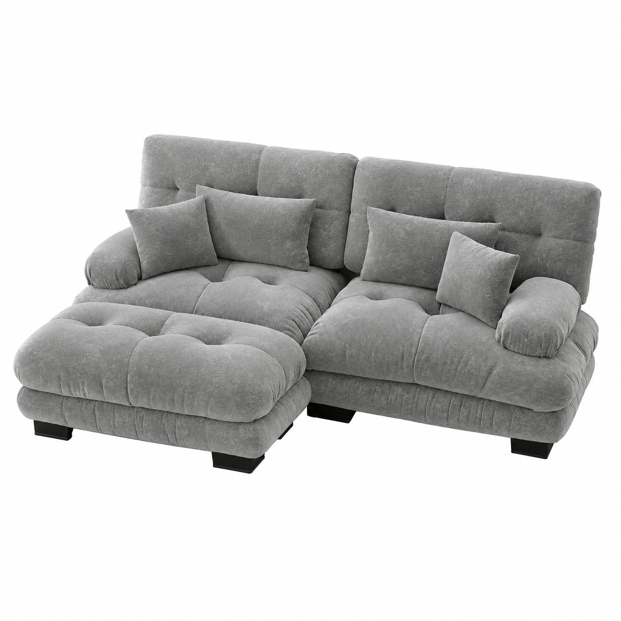 Modulares Chenille-Sofa mit Ottomane, 2-Sitzer, Grau – Bequemes Loungesofa für Wohnzimmer oder Büro