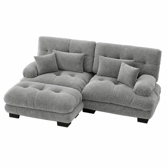 Modulares Chenille-Sofa mit Ottomane, 2-Sitzer, Grau – Bequemes Loungesofa für Wohnzimmer oder Büro